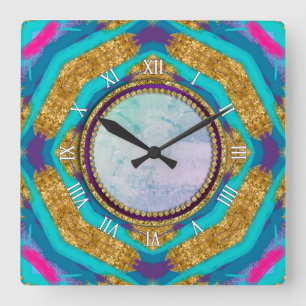 Groovy Mandala Aqua reloj de pared azul púrpura