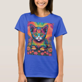 "Groovy Meowments" azul camiseta de gatito femenin