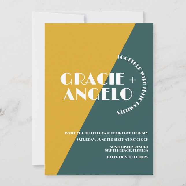 Groovy Mustard Green Dos Tonos Invitación a la Bod (Anverso)