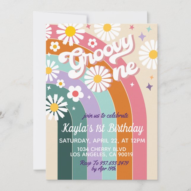 Groovy One 1er cumpleaños invitación (Anverso)