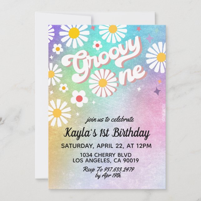 Groovy One 1er cumpleaños invitación (Anverso)