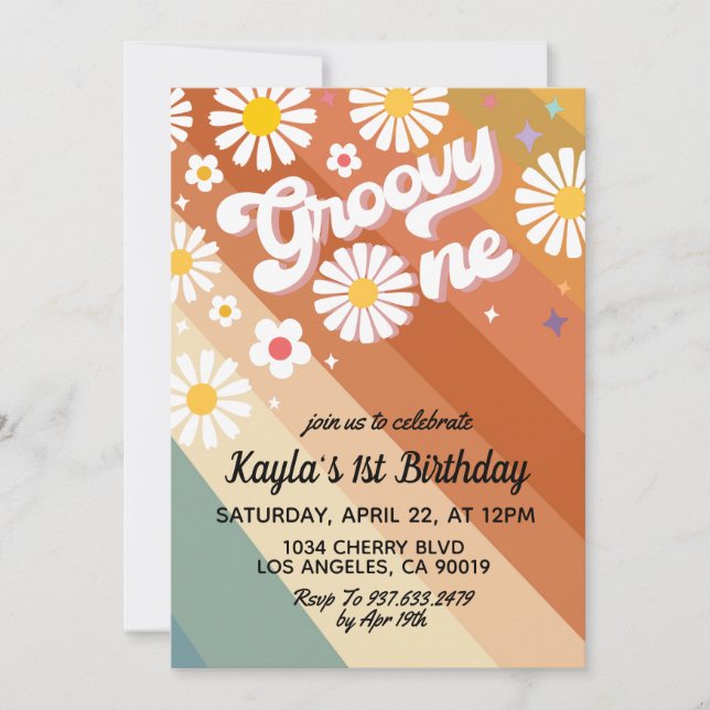 Groovy One 1er cumpleaños invitación (Anverso)