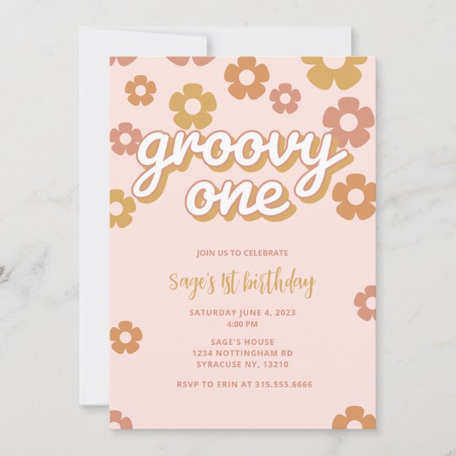 Groovy One Boho Daisy Invitación a primer cumpleañ (Anverso)