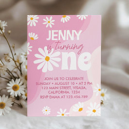 Groovy One Daisy 1ª Invitación de cumpleaños