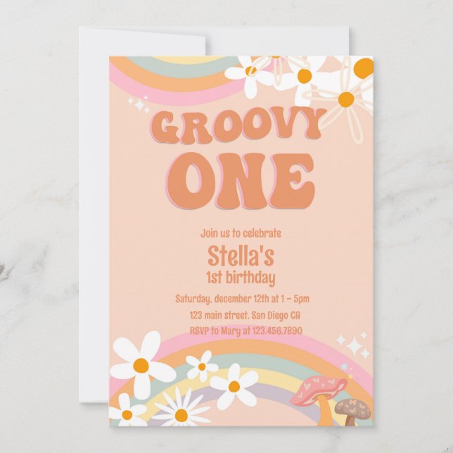 Groovy One Daisy Party Invitation (Anverso)