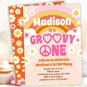 Groovy ONE Fiesta hippie Invitación a cumplir 1 cu