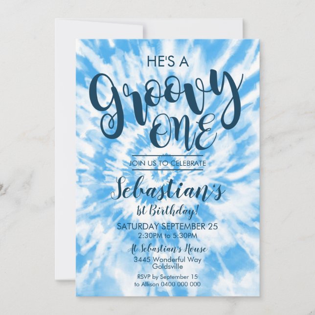 Groovy One Party Invitación Hippy Tie Dye Boy (Anverso)