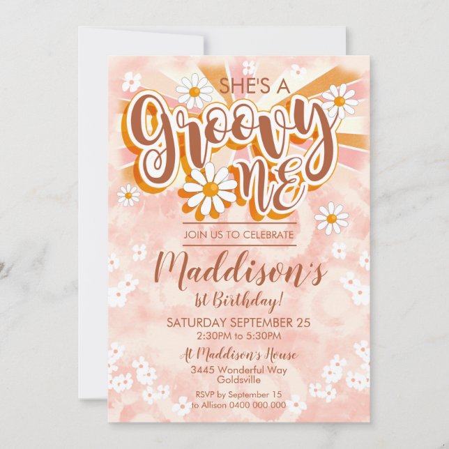 Groovy One Party Invitación Hippy Tie Dye Daisy (Anverso)