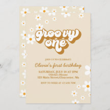 Groovy One Retro Daisy Invitación de primer cumple