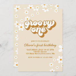 Groovy One Retro Daisy Invitación de primer cumple
