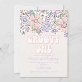 Groovy One Retro Floral 1ª invitación de cumpleaño