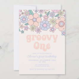 Groovy One Retro Floral Invitación al 1er cumpleañ