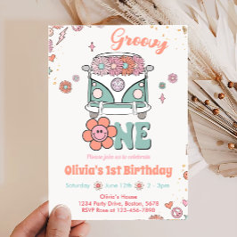 Groovy One Retro Flowers 1er cumpleaños invitación