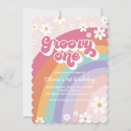 Groovy One Retro Rainbow 1er cumpleaños invitación