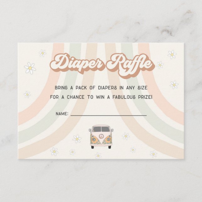 groovy retro 70s diaper raffle invitación insertar (Anverso)