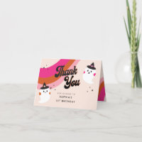 Groovy Retro Cute Ghost Gracias Tarjeta De Cumplea