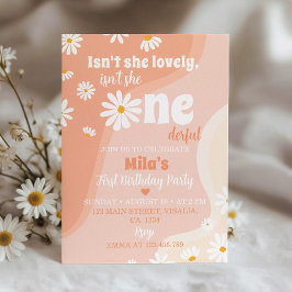 Groovy Retro Daisy 1ª Invitación de cumpleaños
