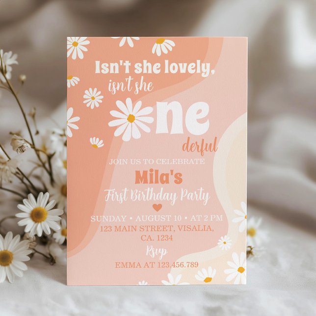 Groovy Retro Daisy 1ª Invitación de cumpleaños (Subido por el creador)