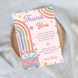 Groovy Retro Daisy Rainbow Birday Tarjeta de agrad