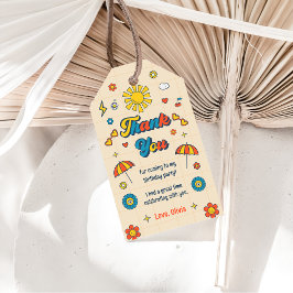 Groovy Retro Fiesta de cumpleaños Gracias etiqueta