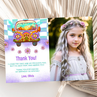 Groovy Retro Floral Gracias Foto De Tarjeta