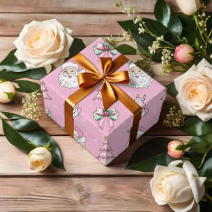 Groovy Retro Rosa Santa Claus Wink Papel de envolv