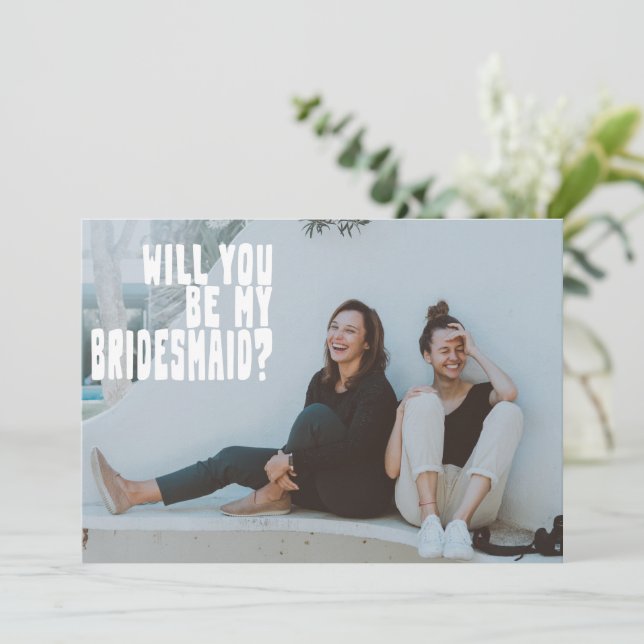 Groovy Text Overlay Bridesmaid Foto Tarjeta de pro (Anverso de pie)