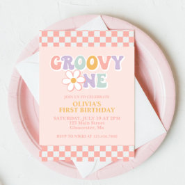 Groovy Un Chica Retro Invitación a primer cumpleañ