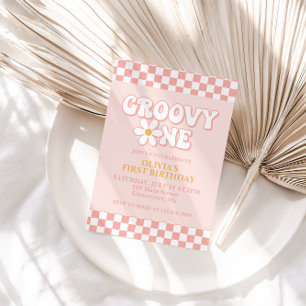 Groovy Un Chica Retro Invitación a primer cumpleañ