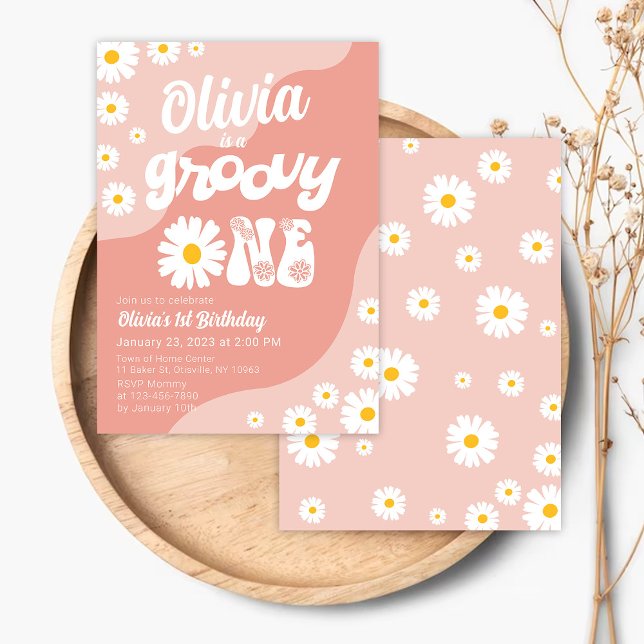 Groovy Un Cumpleaños Invitación Retro Daisy Floral (Subido por el creador)