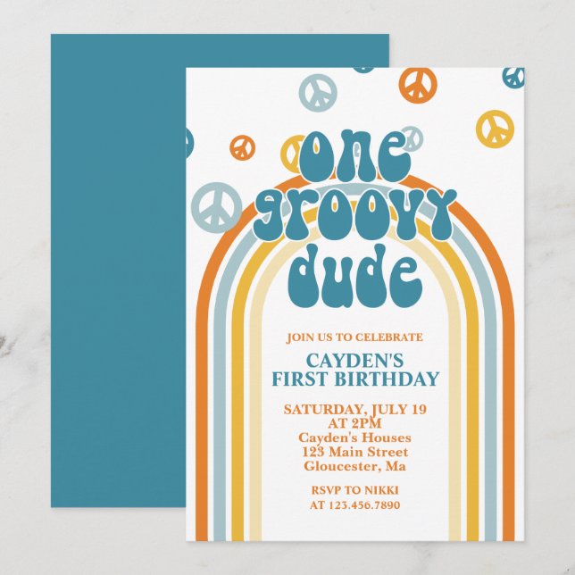 Groovy Una Invitación De Primer Cumpleaños De Un N (Anverso / Reverso)