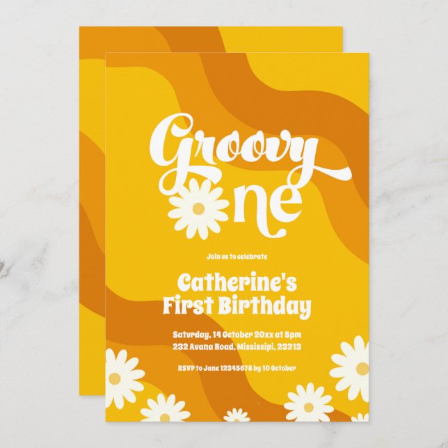Groovy Una Primera Invitación De Cumpleaños (Anverso / Reverso)