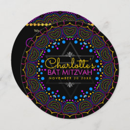 Groovy UV Bohemian Bat Mitzvah Invitación redonda