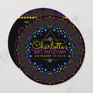 Groovy UV Bohemian Bat Mitzvah Invitación redonda