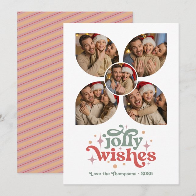 Groovy Vibes Retro Foto Collage Navidad (Anverso / Reverso)