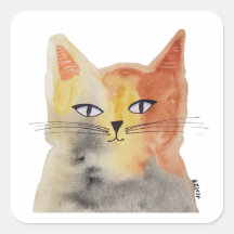 Groovy Watercolor Cat Art Pegatina