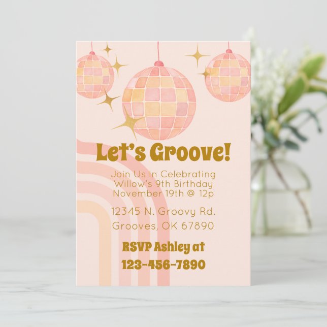 Groovy Watercolor Disco Invitación de cumpleaños (Anverso de pie)