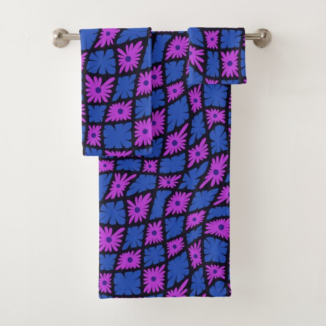Groovy Wavy Trippy 60 Flores Cheques Blue Pink (In situ)
