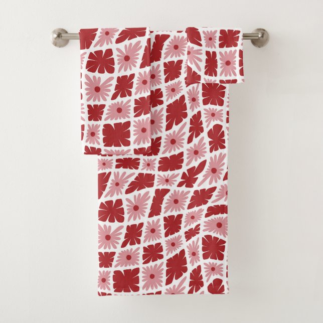 Groovy Wavy Trippy 60 Flores Cheques Rojo Rosa (In situ)