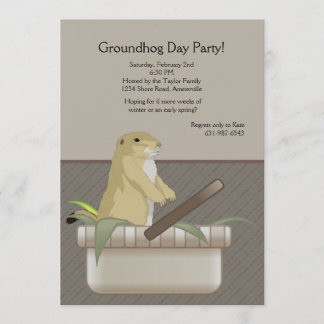 Groundhog en una invitación del fiesta de la cesta