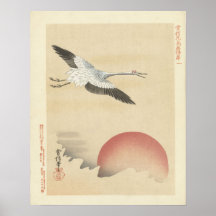 Grúa al amanecer, arte mural japonés antiguo