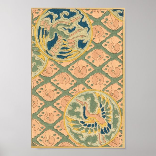 Grúas de arte mural japonesas antiguas (Frente)