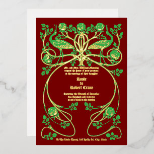 Grullas de Art Nouveau en la invitación a la boda 
