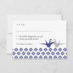 Grullas de origami de Navy / Plata RSVP de boda
