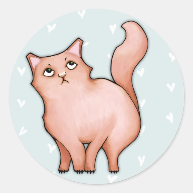 Grumpy Cat Sulky Sue corazones Ronda Pegatina (Anverso)