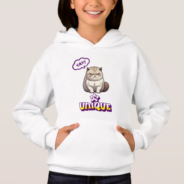 Grumpy Cat "YAY! I'm Unique" Funny Kids Pullover  (Anverso)