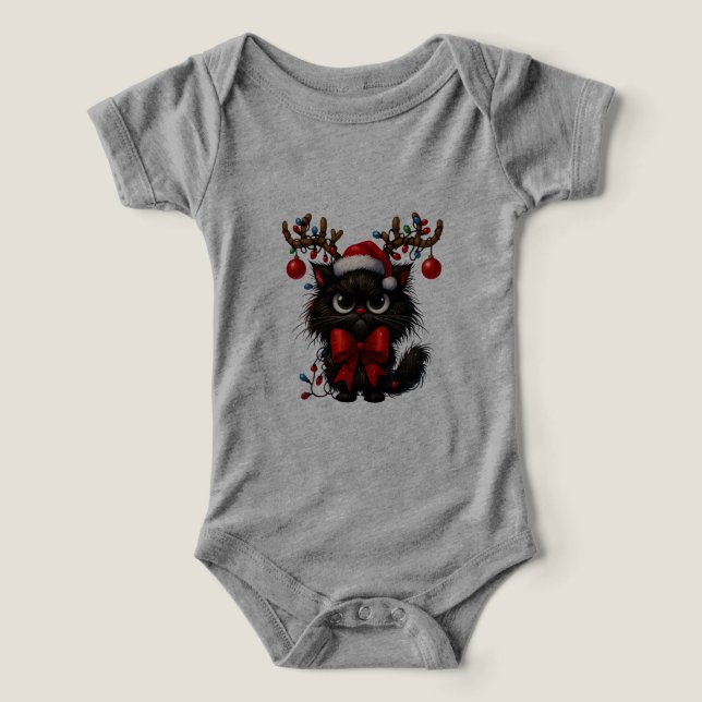 Grumpy Christmas Cat with Santa Hat and Antlers (Diseño delantero )