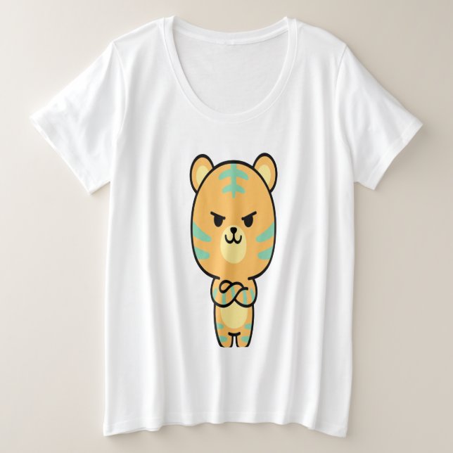 Grumpy Orange Tiger Cute Kawaii Cartoon T-Shirt (Anverso del diseño)