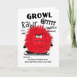 Grumpy Red Fuzzy Monster Tarjeta de Cumpleaños
