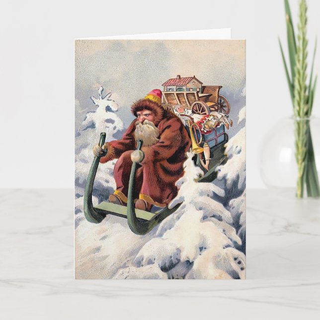 Grumpy Sledding Santa Vintage Tarjeta de Navidad (Anverso)